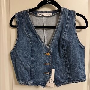ZARA Light Blue Denim Vest with Dark Blue Trim